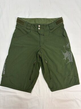 Dakine Mountain Bike Shorts Olive Green Graphic Trail Map Mens Size Medium